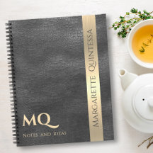 Banda de oro profesional de cuero negro monogramad