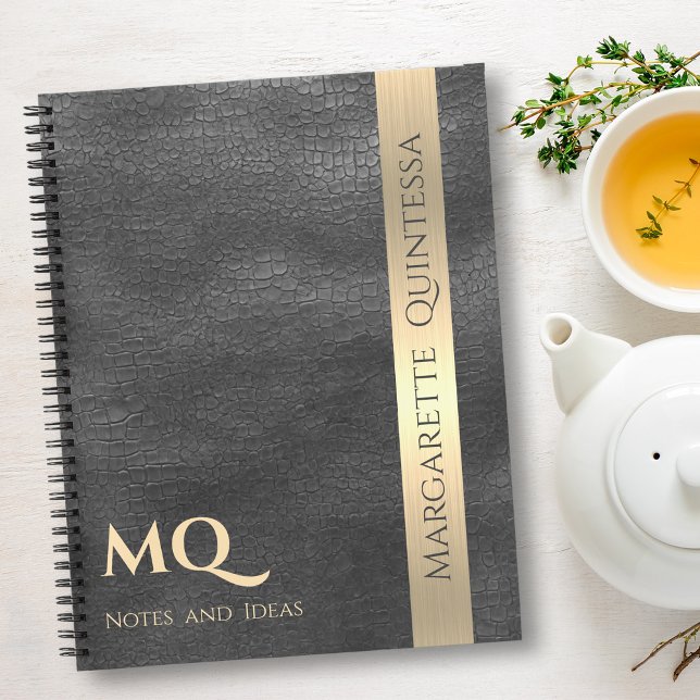 Cuaderno Banda de oro profesional de cuero negro monogramad (Subido por el creador)