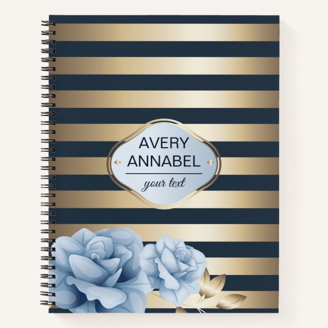 Cuaderno Banda dorada floral medianoche azul (Anverso)