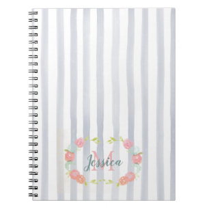 Cuaderno Bandas acuáticas y monograma floral