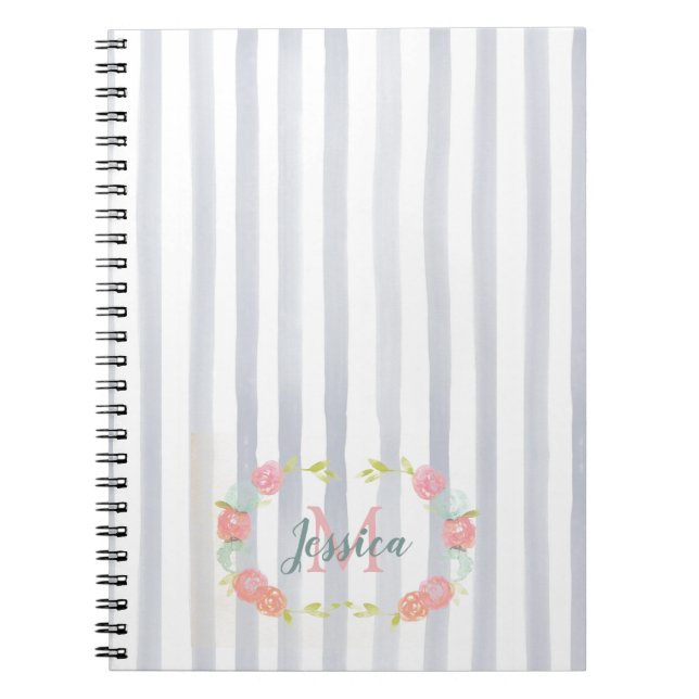 Cuaderno Bandas acuáticas y monograma floral (Frente)