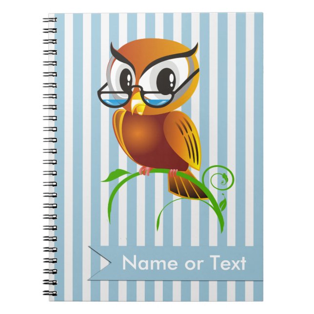 Cuaderno Bandas azules de búho sabio personalizadas (Frente)