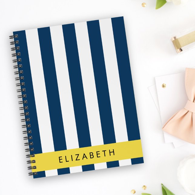 Cuaderno Bandas azules de la marina, patrón rayado, tu nomb (Subido por el creador)