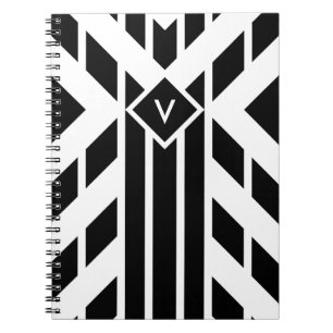 Cuaderno Bandas cuadrilaterales negras sobre blanco con mon