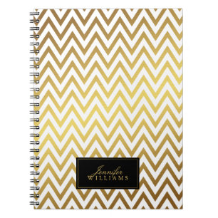 Cuaderno Bandas de Chevron de oro blanco y falso Personaliz