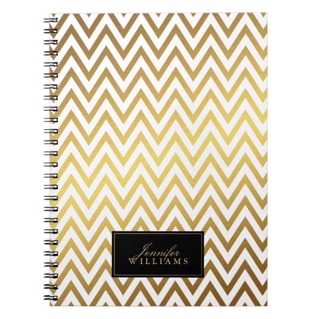 Cuaderno Bandas de Chevron de oro blanco y falso Personaliz (Frente)