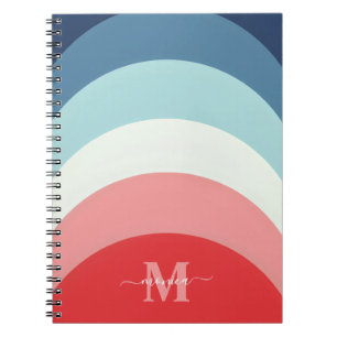 Cuaderno Bandas de la curva del arcoiris rosa azul Monogram
