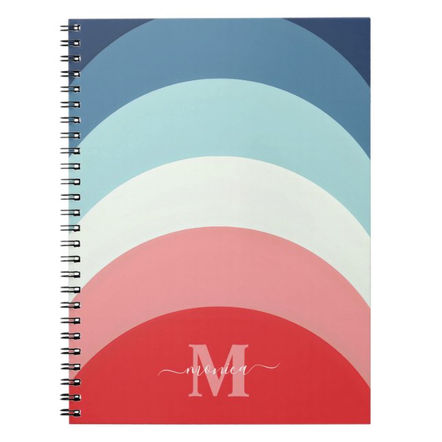 Cuaderno Bandas de la curva del arcoiris rosa azul Monogram (Frente)