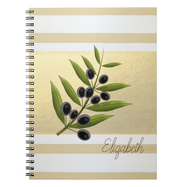Cuaderno Bandas de oro modernas, rama de olivo - Personaliz (Frente)