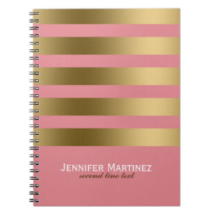 Cuaderno Bandas de oro monogramadas y patrón geométrico ros