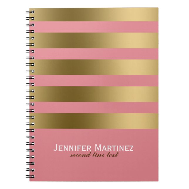 Cuaderno Bandas de oro monogramadas y patrón geométrico ros (Frente)