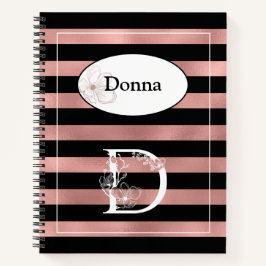 Cuaderno Bandas de oro Rosa personalizadas con D inicial