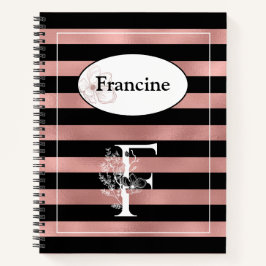 Cuaderno Bandas de oro Rosa personalizadas con F inicial