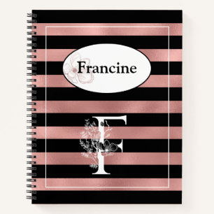 Cuaderno Bandas de oro Rosa personalizadas con F inicial