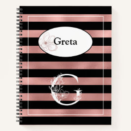 Cuaderno Bandas de oro Rosa personalizadas con G inicial