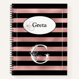 Cuaderno Bandas de oro Rosa personalizadas con G inicial
