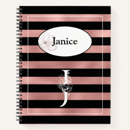 Cuaderno Bandas de oro Rosa personalizadas con J inicial