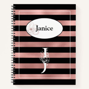 Cuaderno Bandas de oro Rosa personalizadas con J inicial