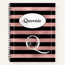 Cuaderno Bandas de oro Rosa personalizadas con Q inicial
