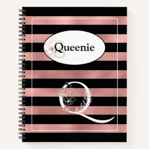 Cuaderno Bandas de oro Rosa personalizadas con Q inicial