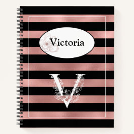 Cuaderno Bandas de oro Rosa personalizadas con V inicial