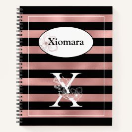 Cuaderno Bandas de oro Rosa personalizadas con X inicial
