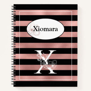 Cuaderno Bandas de oro Rosa personalizadas con X inicial