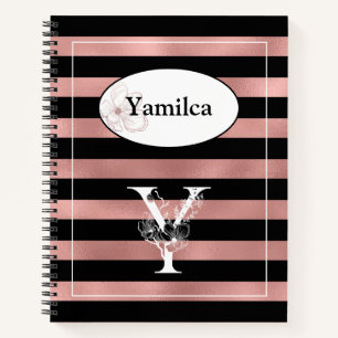Cuaderno Bandas de oro Rosa personalizadas con Y inicial