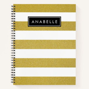 Cuaderno Bandas doradas, Patrón rayado, Líneas, Su Nombre