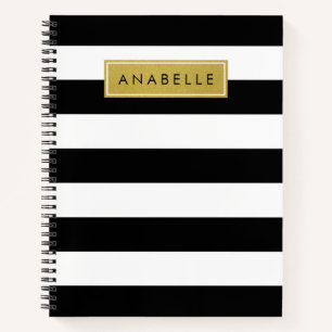 Cuaderno Bandas en blanco y negro, rayas, líneas, nombre