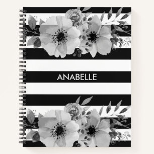 Cuaderno Bandas florales en blanco y negro
