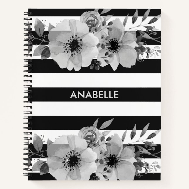 Cuaderno Bandas florales en blanco y negro (Anverso)