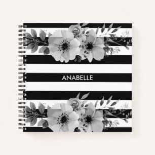 Cuaderno Bandas florales en blanco y negro