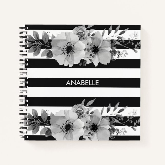 Cuaderno Bandas florales en blanco y negro (Anverso)