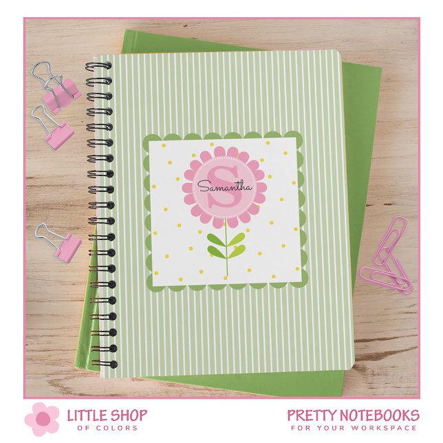 Cuaderno Bandas florales rosadas y punto de polka monograma (Subido por el creador)