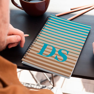 Cuaderno Bandas horizontales Monograma marrón y azul