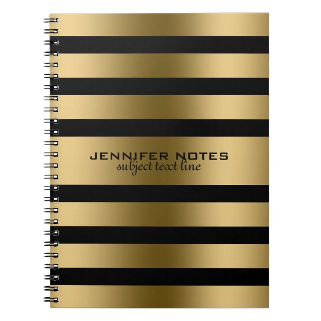 Cuaderno Bandas metálicas de oro fondo negro (Frente)