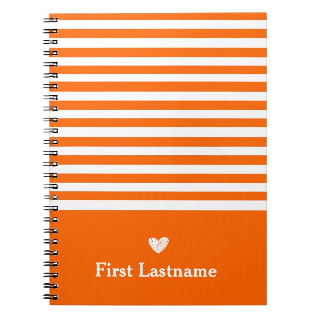 Cuaderno Bandas modernas con Naranja de monograma cardíaco  (Frente)