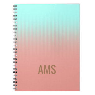 Cuaderno Bandas monogramadas de coral y turquesa