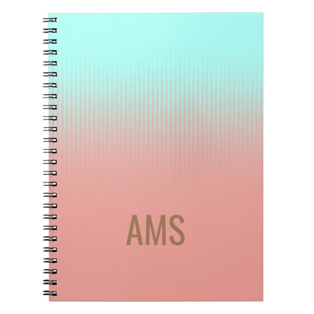 Cuaderno Bandas monogramadas de coral y turquesa (Frente)