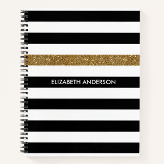 Cuaderno Bandas negras modernas FAUX Gold Glitz y nombre