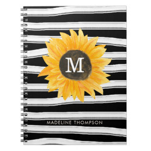 Cuaderno Bandas negras modernas Monograma de girasol