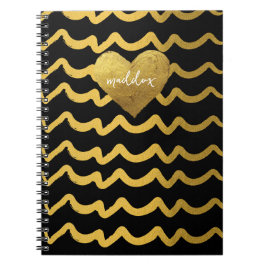 Cuaderno Bandas Purpurinoso personalizadas en negro y oro
