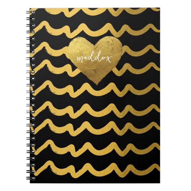 Cuaderno Bandas Purpurinoso personalizadas en negro y oro (Frente)