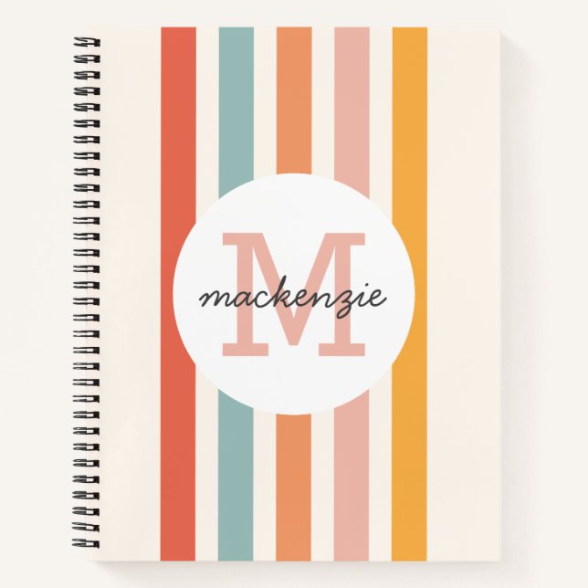 Cuaderno Bandas retro-coloreadas monogramadas personalizada (Anverso)