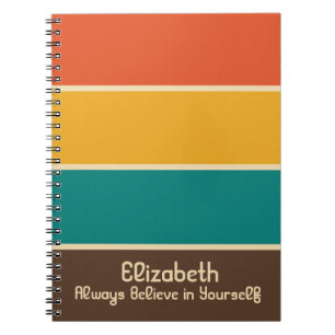 Cuaderno Bandas retro Nombre de Naranja Verde azulado de co