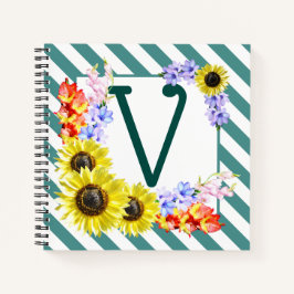 Cuaderno Bandas Verde azuladas monograma de girasol