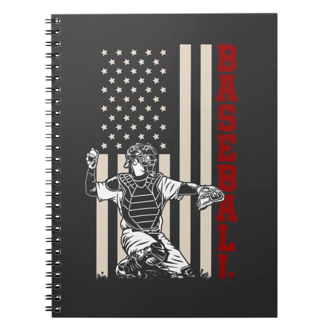 Cuaderno Bandera Americana Baseball Catcher Deportista Esta (Frente)