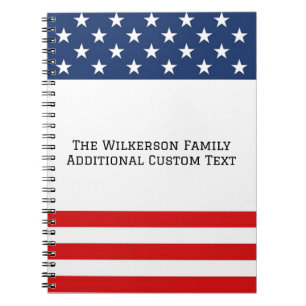 Cuaderno Bandera Americana Nombre de Familia Texto Personal