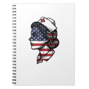 Cuaderno Bandera Americana Vintage Perfil de Enfermera Dise